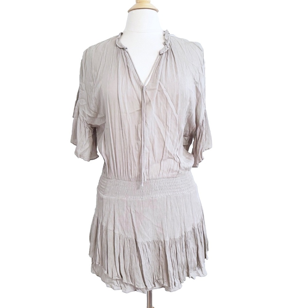 Mustard Seed Smocked Waist Mini Boho Cocktail Party Dress M Medium Taupe